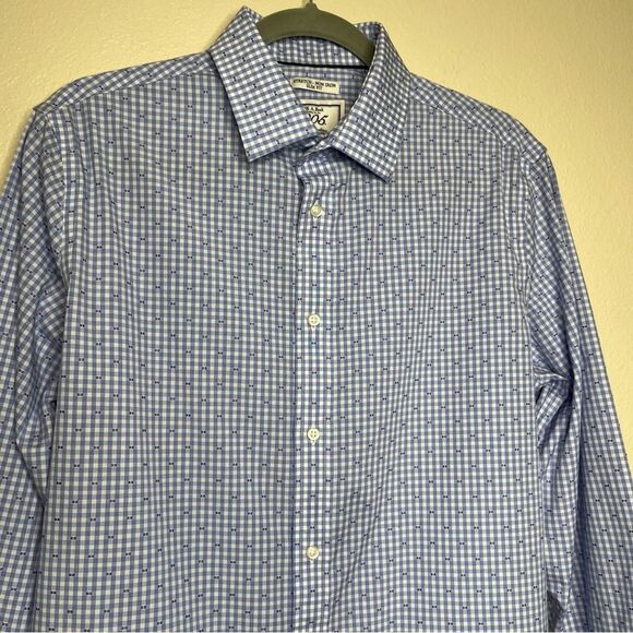 Jos A Bank Blue Textured Long Sleeve Button Front Shirt Men 15.5 - 35 Slim Fit - Picture 3 of 13
